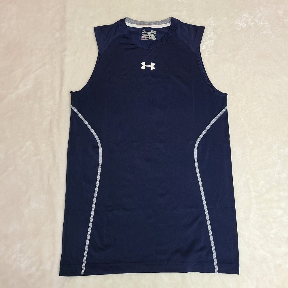 Under Armour Sonic Fitted Tank Top Men Sm Blue HeatGear Compression Sleeveless